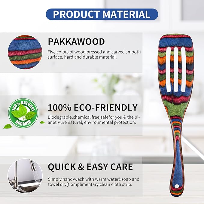 Spurtle Set, Wooden Utensils for Cooking, WOSPONFAN Kitchen Utensils Set, Pakkawood Kitchen Cooking Utensils Set, Apartment Essentials Wood Serving Spatula spoon, Home & kitchen Gift for Women & Men