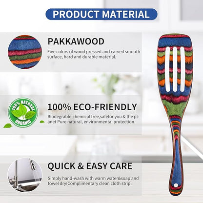 Spurtle Set, Wooden Utensils for Cooking, WOSPONFAN Kitchen Utensils Set, Pakkawood Kitchen Cooking Utensils Set, Apartment Essentials Wood Serving Spatula spoon, Home & kitchen Gift for Women & Men