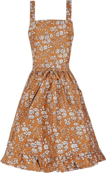 Pinknoke Vintage Pinafore Apron Dress for Women with Pockets Cute Floral Chef Aprons for Kitchen Cooking Baking Gardening by Pinknoke