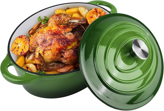 5.5 Quart Oval Enameled Cast Iron Dutch Oven Pot with Lid, Oven Safe up to 550° F & Dishwasher Safe, Sturdy Dutch Oven Cookware