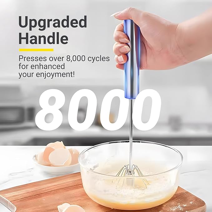 Egg Whisk, Upgraded Stainless Steel Semi Automatic Whisk,Hand Wisk Egg Beater Easy to Use for Making Cream, Blending, Whisking, Beating & Stirring (12 Inch) - Image 3