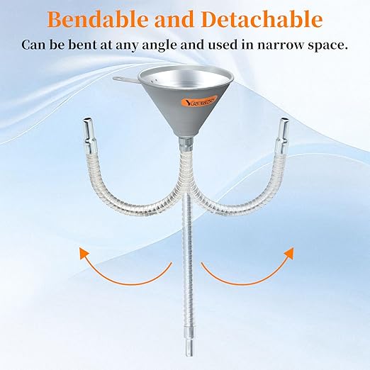 14.84" Steel Bendable Spout Funnel with Filter for All Automotive Oils, Metal Flexible Long Funnels for Automotive Use for Transmission Fluid, Diesel Fuel, and Other Liquids, with Gloves - Image 3