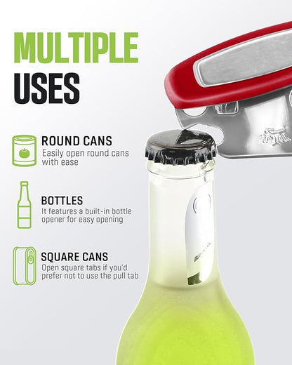 Multifunctional Can Opener Manual, Durable Heavy Duty Handheld Strong Can Opener with Smooth Cutting Edge, Friendly Kitchen Essentials Tool for Seniors, Camping and Bottle Opening-Red - Image 5