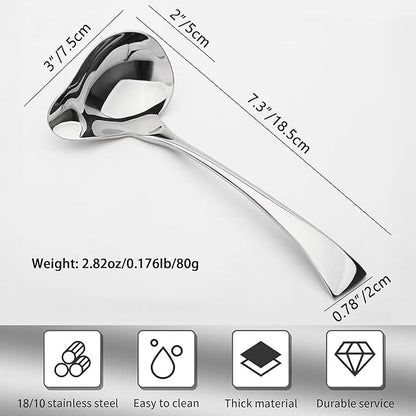 Comicfs Sauce Ladle, 18/10 Stainless Steel Gravy Ladle with Pouring Spout, Sauce Drizzle Spoon, Soup Ladles, Small Serving Gravy Ladles Serving Utensil, Dishwasher Safe, 7.3-Inch