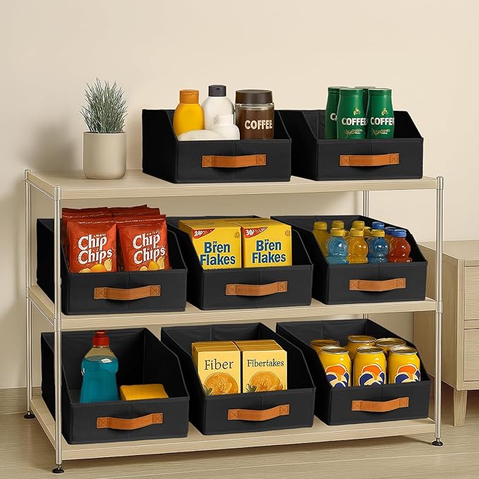 Homsorout Fabric Storage Bins for Organizing - 6 Pack Large Trapezoid Collapsible Storage Bins with Front Handle, Closet Organizers and Storage for Bedroom, Home Shelves, Small Spaces, Black - Image 9