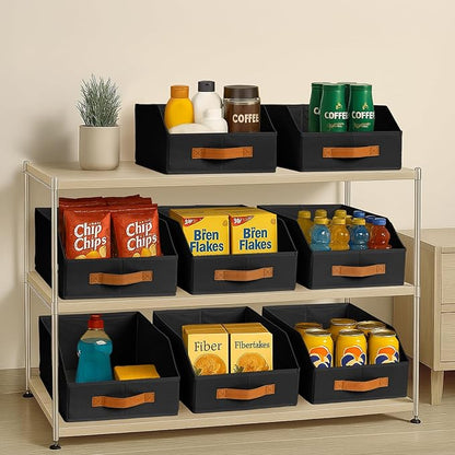 Homsorout Fabric Storage Bins for Organizing - 12 Pack Large Trapezoid Collapsible Storage Bins with Front Handle, Closet Organizers and Storage for Bedroom, Home Shelves, Small Spaces, Black - Image 9