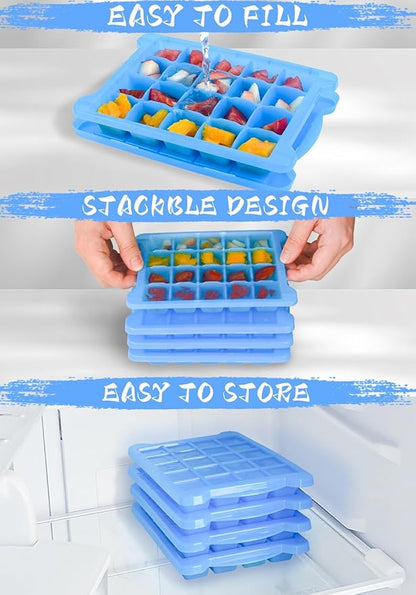 4 Pack Mini Ice Cube Trays for Freezer-Easy Release & Stackable | Small Ice Cube Trays with Lid-Tiny Ice Cube Tray for Mini Fridge with Freezer, Perfect for Cocktails,Whiskey,Juice & Baby Food