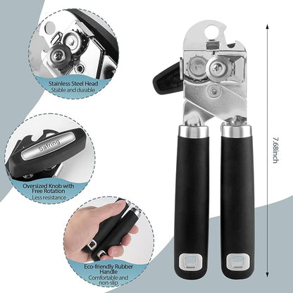 Safring Can Opener Manual, Heavy Duty Handheld Strong Can Opener with Soft Touch Handle, Sharp Blade Smooth Edge, Can Openers with Multifunctional Bottle Opener, Black - Image 2