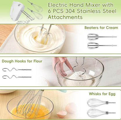 5-Speed Electric Hand Mixer, 4 Large Mixing Bowls Set, Handheld Mixers with Whisks Beater, Stainless Steel Metal Nesting Bowl Measuring Cups Spoons Kitchen Cake Blender for Baking Supplies - Image 3