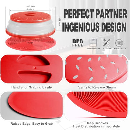2 in 1, Aidacom Microwave Splatter Cover for Food & Silicone Microwave Mat, Mat as Bowl Holder, Trivet, Pot Holders, Drying, Baking, Utensils Rest for Kitchen Counter, Dishwasher Safe, Red - Image 6