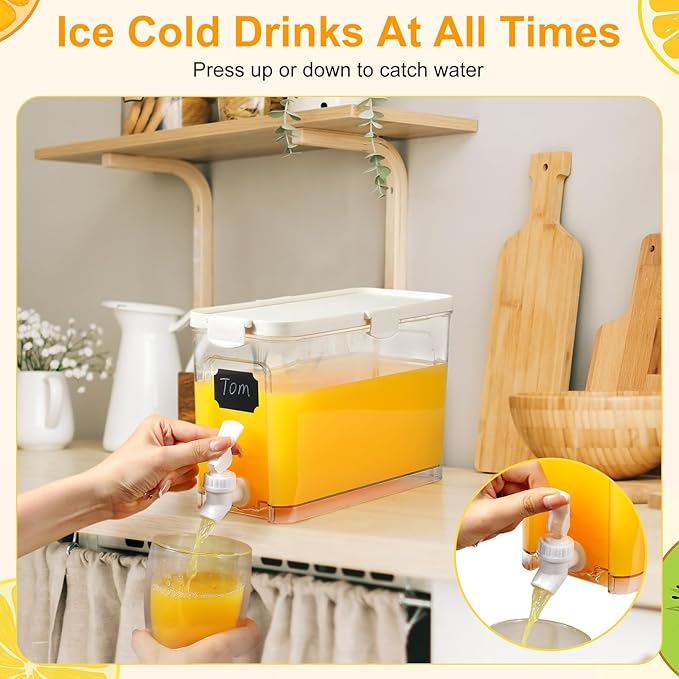 Mumufy 3 Set Plastic Drink Dispensers for Parties Beverage Dispenser for Fridge with Spigot Iced Juice Lemonade Container with Labels and Pens Summer Party Supplies(1 Gallon,White) - Image 5