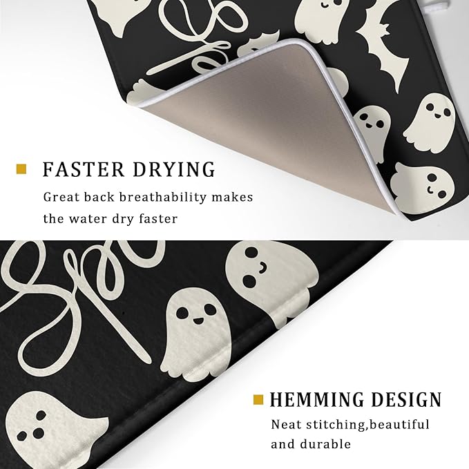 Halloween Dish Drying Mat for Kitchen Counter 18x24 Cute Ghost Black Spooky Holiday Scary Theme Absorbent Reversible Microfiber Drying Mats Kitchen Countertop Protector Dishes Drainer Pad - Image 3