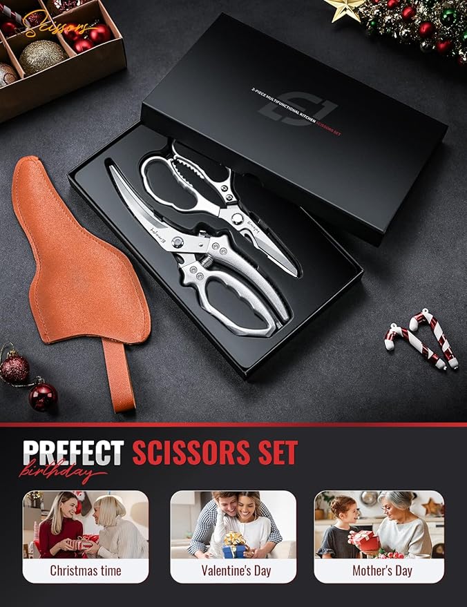 Emojoy 2-Piece Kitchen Scissors Set with Poultry Shears, Japanese Stainless Steel Kitchen Shear, All Purpose Scissor for Food, Chicken Bones, Dishwasher Safe - Image 7