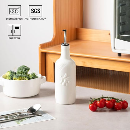 Sweejar Ceramic Olive Oil Dispenser Bottle, 17 FLOZ Oil Bottle with Spout，Porcelain Oil Dispenser for Kitchen,Cooking, Evoo, Vinegar, Soy Sauce, Pack of 1 (White) - Image 2
