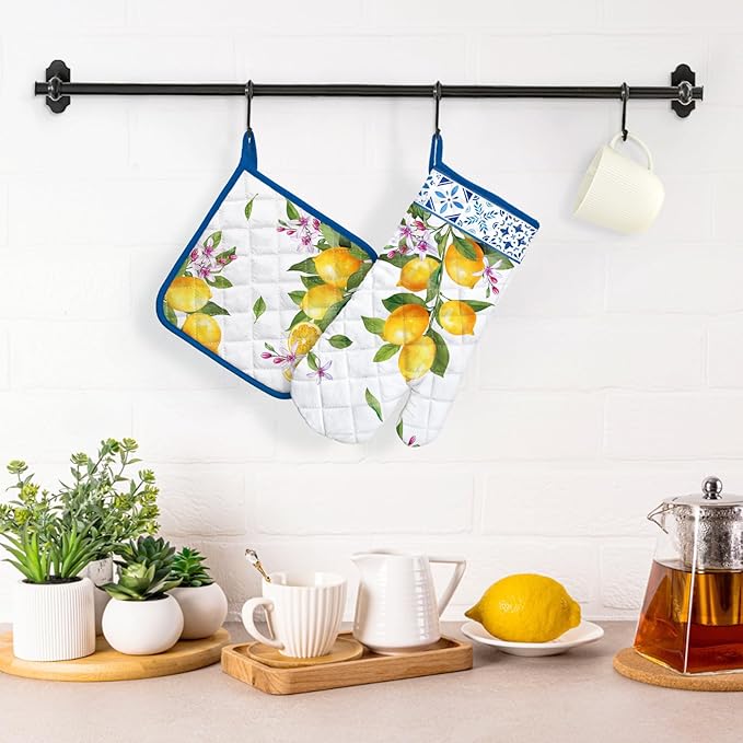 Summer Lemon Oven Mitts and Pot Holders Sets 2Pcs, 100% Cotton Heat Resistant, Extra Long Oven Gloves Potholder for Kitchen Cooking Baking Decoration, Housewarming Gifts for Mom - Image 5