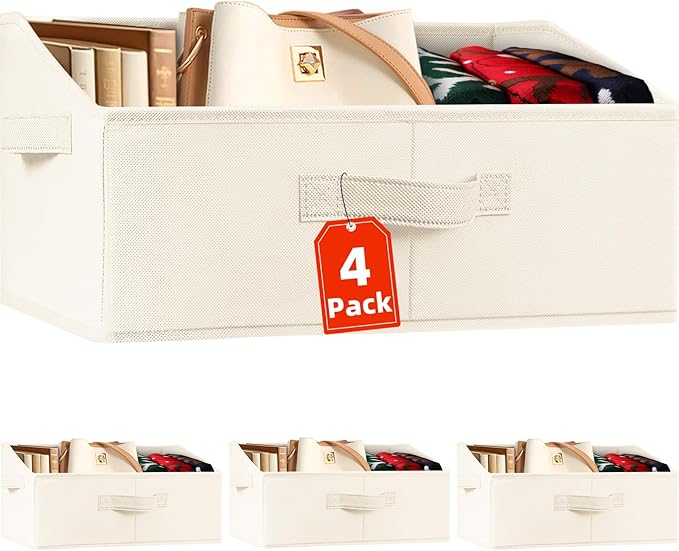Criusia Closet Organizers Bins 4 Pack - Large Closet Shelf Organizer with Handles - Fabric Trapezoid Home Organization and Storage Baskets for Organizing Clothes Toy Blanket Towel Purse Hats by Criusia