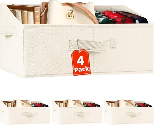 Criusia Closet Organizers Bins 4 Pack - Large Closet Shelf Organizer with Handles - Fabric Trapezoid Home Organization and Storage Baskets for Organizing Clothes Toy Blanket Towel Purse Hats by Criusia