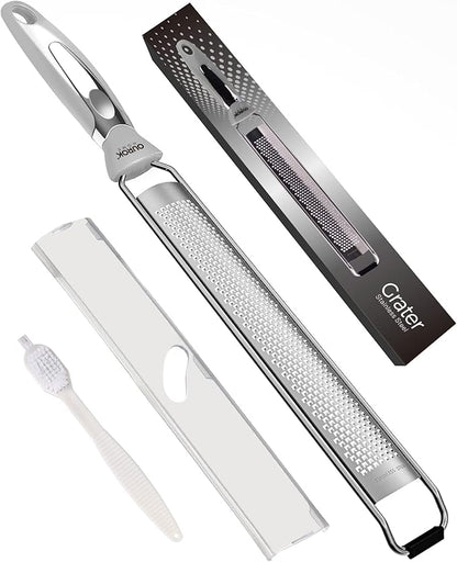 Ourokhome Kitchen Lemon Zester, Stainless Steel Hand Held Parmesan Cheese Grater for Ginger, Chocolate, Coconut, Lime, Nutmeg, Citrus, Fruit, Vegetable with Cleaning Brush, Dishwasher safe, Gray by Ourokhome