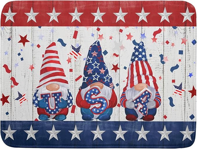 Giwawa 4th of July Gnomes Dish Drying Mat 18x24 inch Patriotic Elf Usa Stars Dish Drainer Mats Independece Day Large Microfiber Dish Drying Pad for Kitchen Countertop Holiday Decor