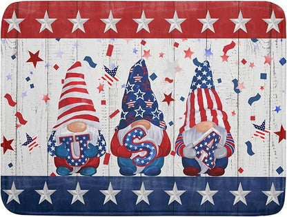 Giwawa 4th of July Gnomes Dish Drying Mat 18x24 inch Patriotic Elf Usa Stars Dish Drainer Mats Independece Day Large Microfiber Dish Drying Pad for Kitchen Countertop Holiday Decor