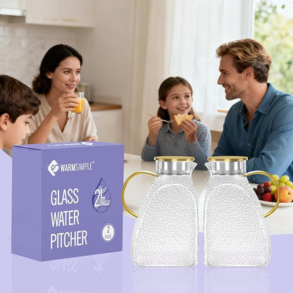 WARMSIMPLE 2 Pack Glass Pitcher With Handle And Lid, Large 2 Liter Glass Water Pitcher For Fridge, 68oz glass Tea pitcher Hot And Cold Iced Juice Coffee Milk, Jug Carafe For Beverages Drink - Image 6