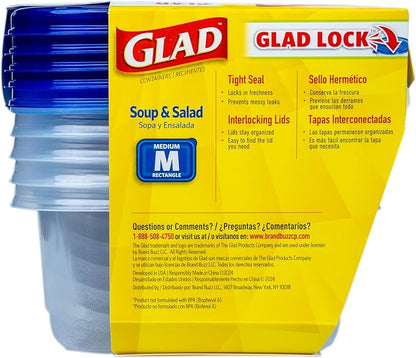 Glad GladWare Medium Rectangle Food Storage Containers with Lids, BPA Free Plastic for Soups Salads and Meal Prep, Airtight Leak Resistant, Microwave Dishwasher Freezer Safe, 24 Oz, 5 Count - Image 6