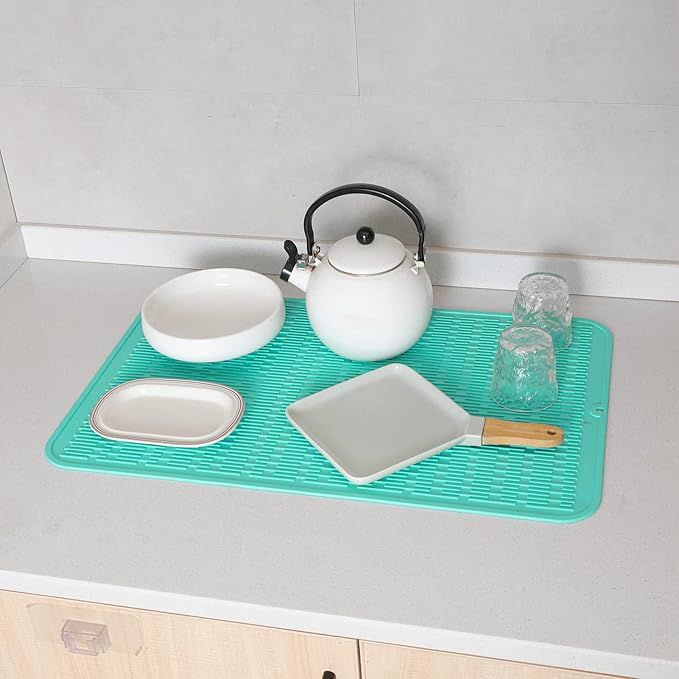 MicoYang Silicone Dish Drying Mat for Multiple Usage,Easy clean,Eco-friendly,Heat-resistant Silicone Mat for Kitchen Counter or Sink,Refrigerator or Drawer Liner Mint 3XL 28 inches x 18 inches - Image 7