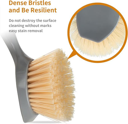 2 Pack Kitchen Dish Brush Bamboo Handle Dish Scrubber Built-in Scraper, Scrub Brush for Pans, Pots, Kitchen Sink Cleaning, Dishwashing and Cleaning Brushes are Perfect Cleaning Tools, Color-Gray - Image 3