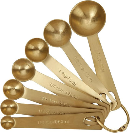 Measuring Spoons,304 Stainless Steel Measuring Cups & Spoon Set of 7 Piece:1Tbsp&1/2Tbsp,1tsp,3/4tsp,1/2tsp,1/4tsp,1/8tsp Teaspoon Coffee Scoop Tablespoon for Dry and Liquid Ingredients,Gold by blueden
