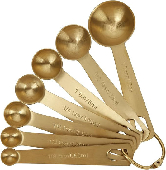 Measuring Spoons,304 Stainless Steel Measuring Cups & Spoon Set of 7 Piece:1Tbsp&1/2Tbsp,1tsp,3/4tsp,1/2tsp,1/4tsp,1/8tsp Teaspoon Coffee Scoop Tablespoon for Dry and Liquid Ingredients,Gold by blueden