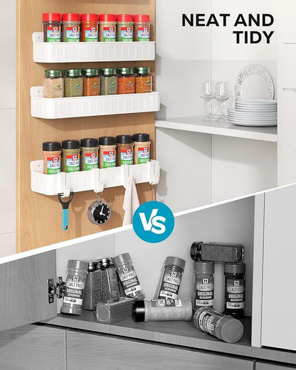 Nieifi Spice Rack Wall Mount, Spice Organizer for Spice Jars, Screw or Adhesive Hanging Organizer for Kitchen Cabinet or Pantry Door, 4 Pack, White, ABS Plastic - Image 7