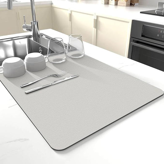 Dish Drying Mat for Kitchen Counter,Drying Mat for Dish Rack,Absorbent Hide Stain Rubber Mat,Coffee Mat, Kitchen Counter Mat (Light Gray, 17"x31.5") by JuSiyley