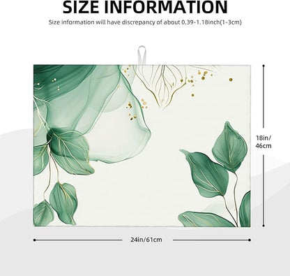 Watercolor Green Palm Leaves Dish Drying Mat 18x24 Inch, Microfiber Absorbent Fast Dry Mat Large Dish Mat Drying Kitchen Mat, Kitchen Drying Pad for Kitchen Counter Coffee Bar Decor Gifts