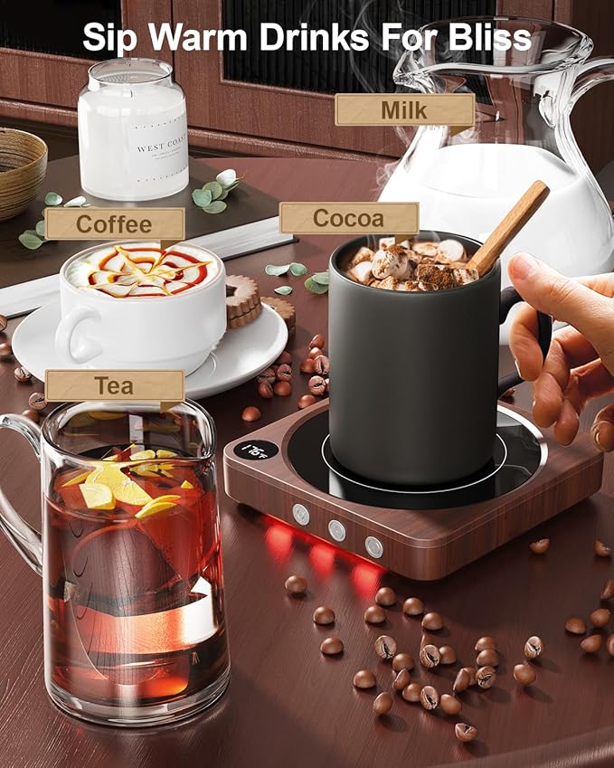 House Gem Mug Warmer - 36W Coffee Mug Warmer for Desk with Temperature Display, 2-12Hrs Auto Shut Off, Smart Candle Warmer - Ideal Coffee Gifts Accessories Keep Beverages Coffee Warmer (Wood) (Wood) - Image 4