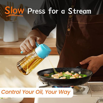 TrendPlain 16oz/470ml Glass Olive Oil Sprayer for Cooking – 2 in 1 Olive Oil Dispenser Bottle for Kitchen Gadgets and Air Fryer Accessories, Salad, BBQ - Sky Blue - Image 3