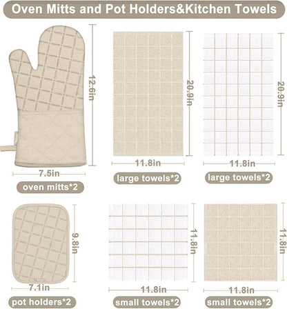 Oven Mitts Pot Holders Sets/Kitchen Towels and Dishcloths, Oven Gloves Kitchen Dish Towels 500 Degree Heat Resistant Potholders with Non-Slip Silicone Surface for Cooking, Grilling, Baking-Milkshake - Image 2