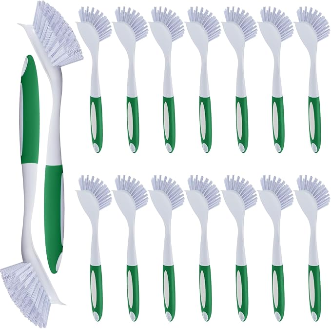 Hsei 20 Pcs Green Kitchen Scrub Dish Brush Bulk with 11 Inch Anti Slip Handle Cleaning Dish Scrubber with Stiff Bristles Washing Scrub Brushes for Housekeeping for Pots and Pans, Kitchen Sink by Hsei