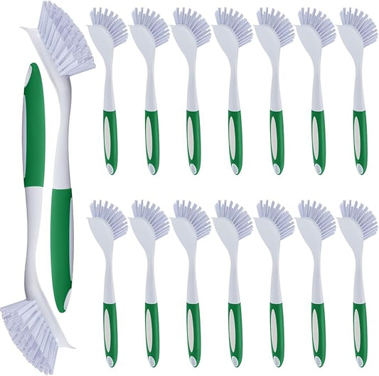 Hsei 20 Pcs Green Kitchen Scrub Dish Brush Bulk with 11 Inch Anti Slip Handle Cleaning Dish Scrubber with Stiff Bristles Washing Scrub Brushes for Housekeeping for Pots and Pans, Kitchen Sink by Hsei