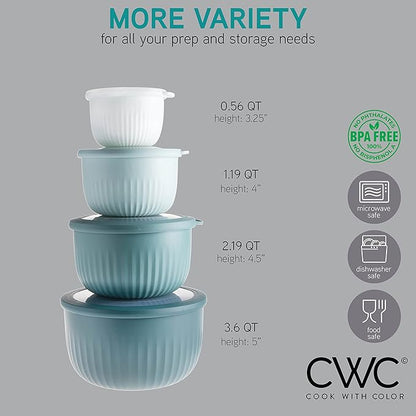 COOK WITH COLOR 4pc Plastic Mixing Bowl Set with Lids (Teal Ombre, 210 ml, 550 ml, 1150 ml, 3500 ml) - Sturdy, Nesting, BPA Free, Dishwasher Safe, Food Safe, Bowls for Cooking and Baking - Image 2