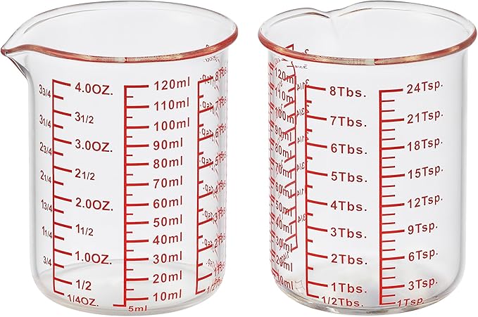 High Borosilicate Glass Measuring Cup-V-Shaped Spout，Glass Measuring Beaker for Kitchen or Restaurant, Easy to Read, 120 ML (4 Oz)-Pack of 2 by AckersBORO33