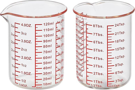 High Borosilicate Glass Measuring Cup-V-Shaped Spout，Glass Measuring Beaker for Kitchen or Restaurant, Easy to Read, 120 ML (4 Oz)-Pack of 2 by AckersBORO33