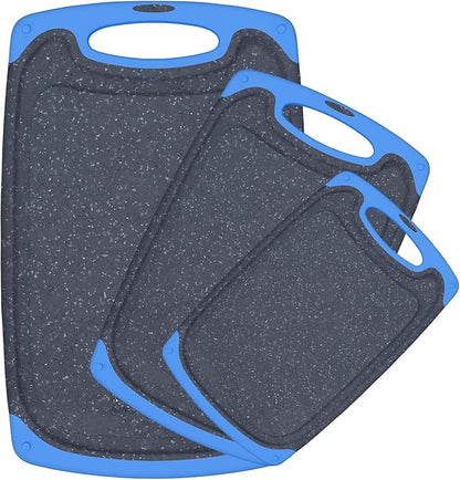 Viretang Non Slip Cutting Board, 3 Pieces Dishwasher Safe Cutting Boards with Juice Grooves, Easy Grip Handle, Non-Slip, with Grinding Area for Grinding Garlic and Ginger（blue） by Viretang