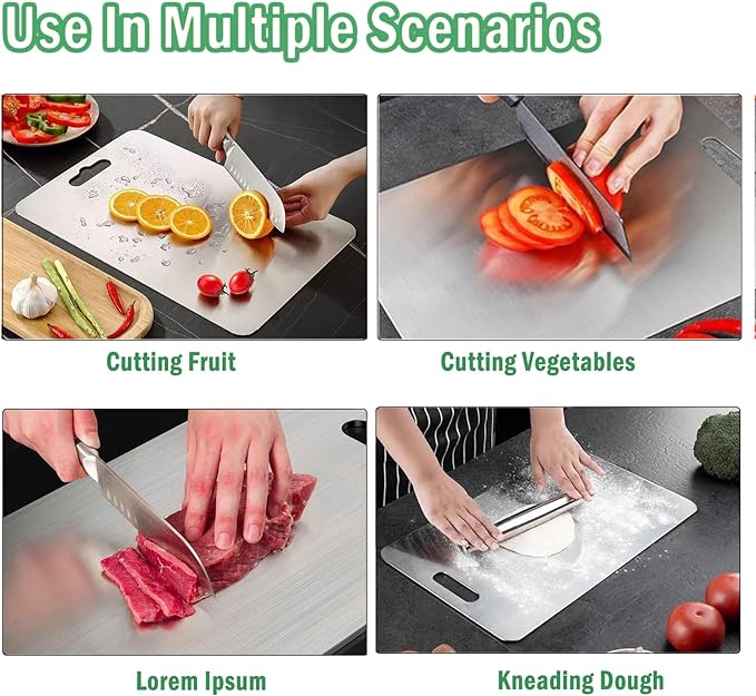 Stainless Steel Cutting Boards for Kitchen, 2026 New Upgrade Titanium Cutting Boards Set of 3, Double Sided Non Stick Metal Chopping Board for Cutting Meat Vegetable Fruit, Easy to Clean