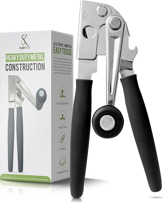 Commercial Can Opener Manual Heavy Duty, Hand Crank Can Opener, Large Handheld Can Opener Easy for Big Cans, Swing Grip Design, Manual Can Opener with Comfortable Easy Crank Handle,Black