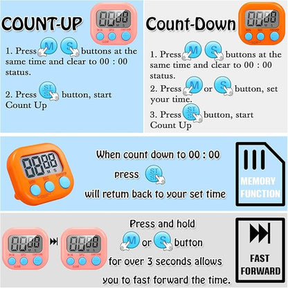 Xuhal 50 Pieces Digital Kitchen Timer Bulk, Small Magnetic Timers for Classroom, Digits Stopwatch Clock Timer for Cooking Baking Sports Games Office, Not Including Battery (Pink,Orange) - Image 4