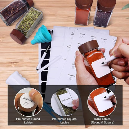 16 Pcs Spice Jars, 4oz Seasoning Containers with Acacia Wood Shaker Lids, Glass Spice Bottles with Labels, Square Seasoning Organizer, Kitchen Spice Container - Image 4