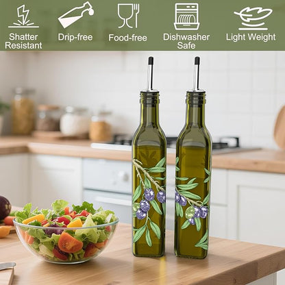 COOLMI Oil and Vinegar Dispenser Set - 17oz/500ML Premium Glass Olive Oil Dispenser Bottles for Kitchen, Oil Dispenser for Kitchen (Olive) - Image 6