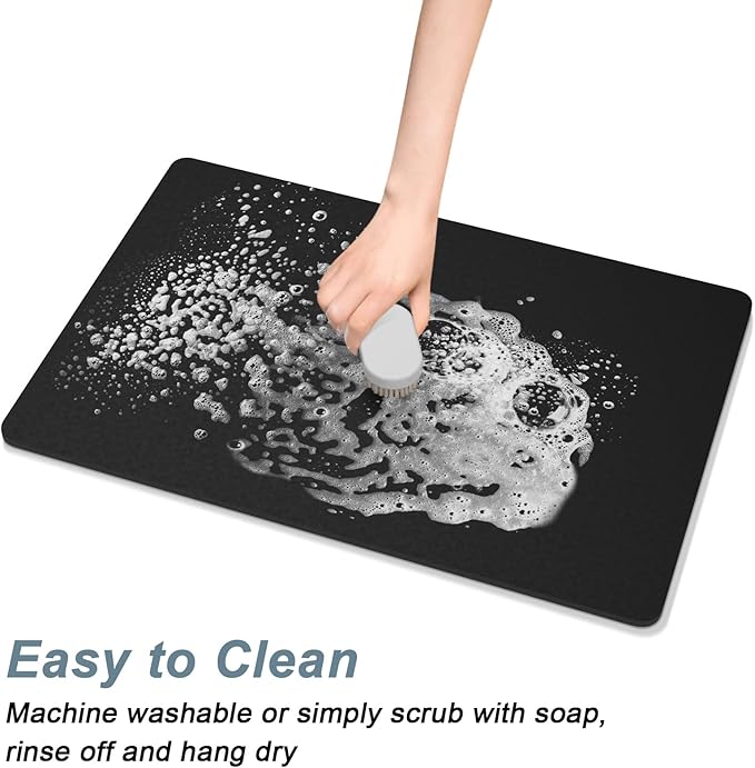 Rnivvi Coffee Mat, 12" x 19" Coffee Bar Mats for Espresso Machine Station Accessories and Organizer, Hide Stain Rubber Backed Absorbent Dish Drying Pad for Kitchen Counter, Cute Bar Decor Pad, Black - Image 5