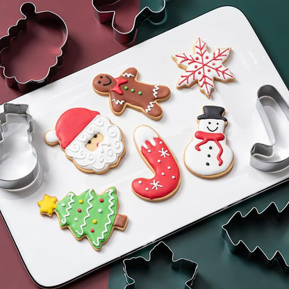 Husfunov Christmas Cookie Cutters Set 6 Pieces,Stainless Steel Metal Cutter with Christmas Tree, Gingerbread Man, Snowman, Snowflake, Candy Cane, Santa Face Shapes for Holiday - Image 6