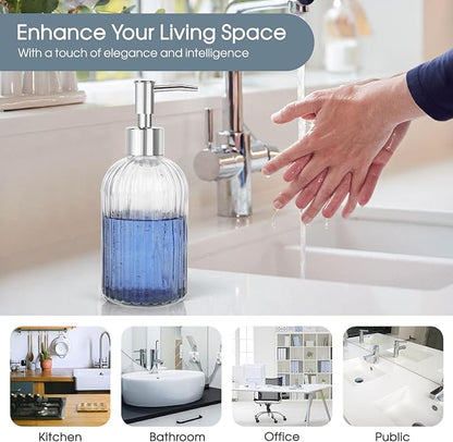 Topsky Stripe Glass Soap Dispenser with Plastic Pump, 400ml Liquid Hand Soap Dispenser, Rustproof Pump for Kitchen & Bathroom, Great for Lotions, Essential Oil, Liquid Soaps,Transparent - Image 6